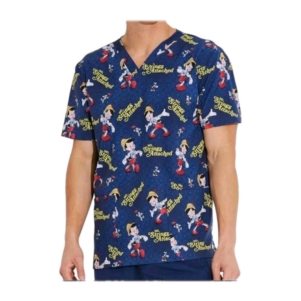 NWT Pinocchio Disney Cherokee Tooniforms Scrub Top Men's M Blue Uniform Nurse